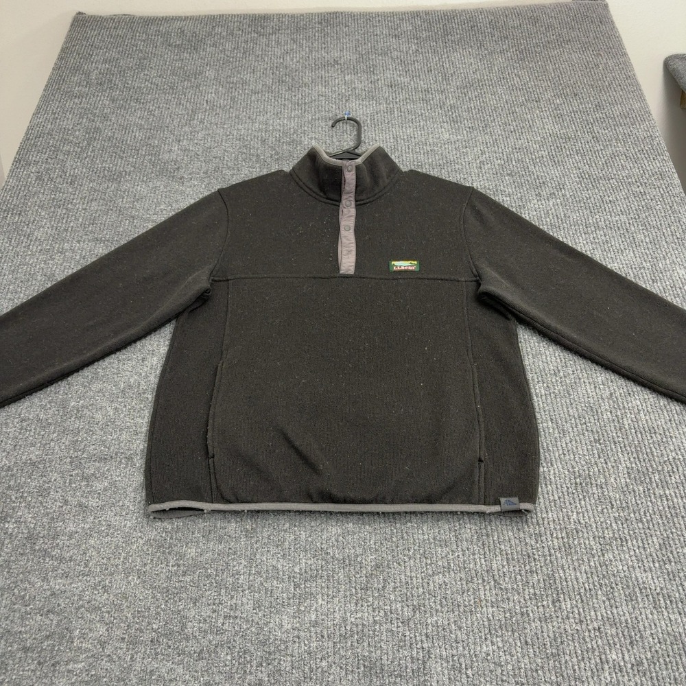 L.L. Bean Sweater Fleece Mens M Gray Polyester Snap Mock Neck Outdoor Gorpcore